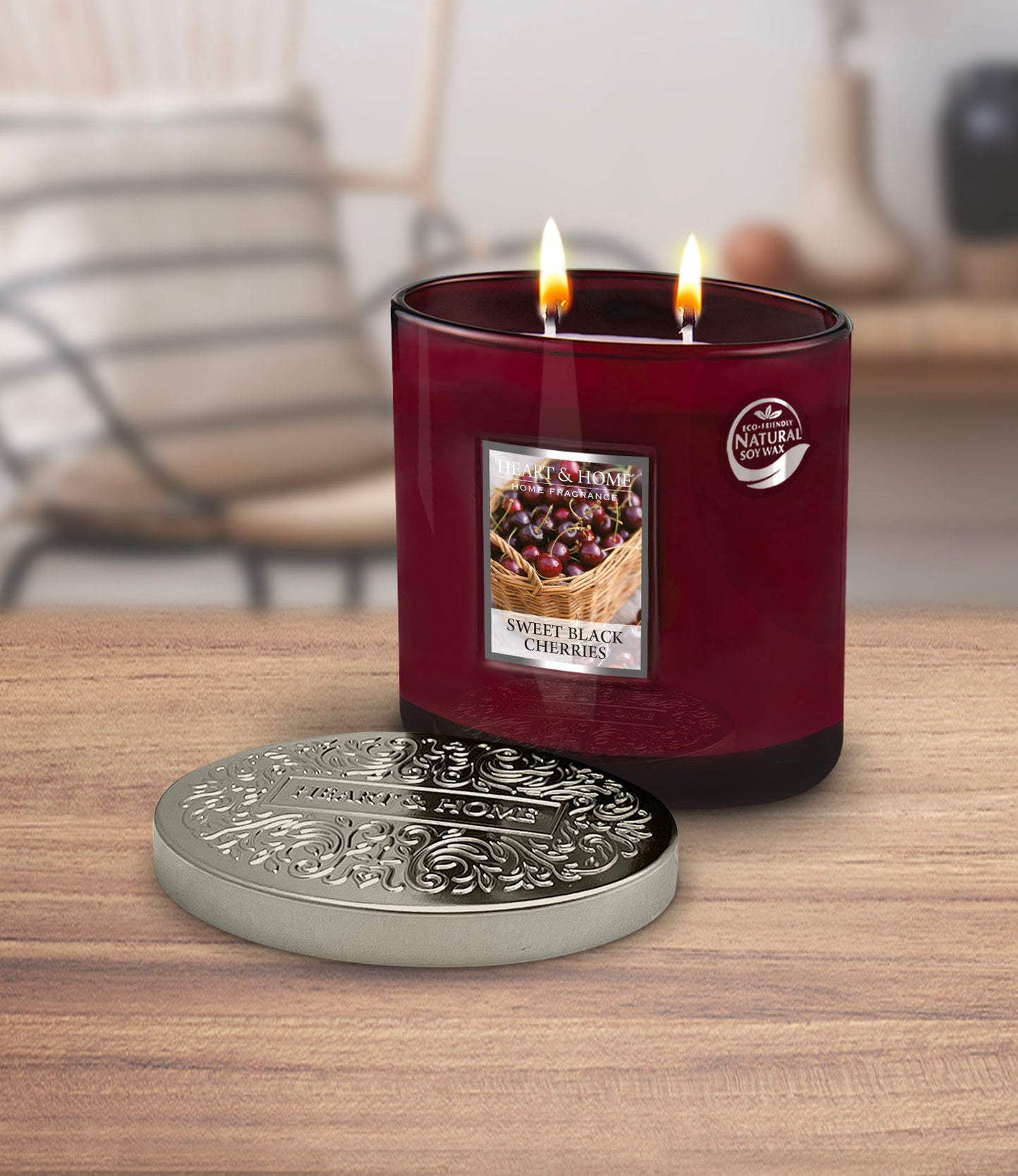 H&H Sweet Black Cherries Two Wick Ellipse Candle