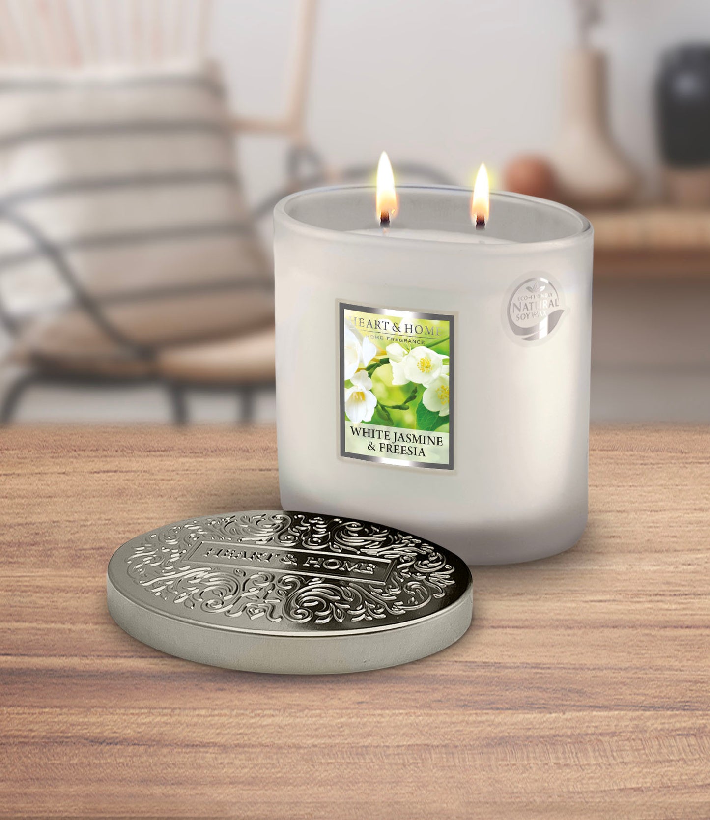 H&H White Jasmine & Freesia Two Wick Ellipse Candle