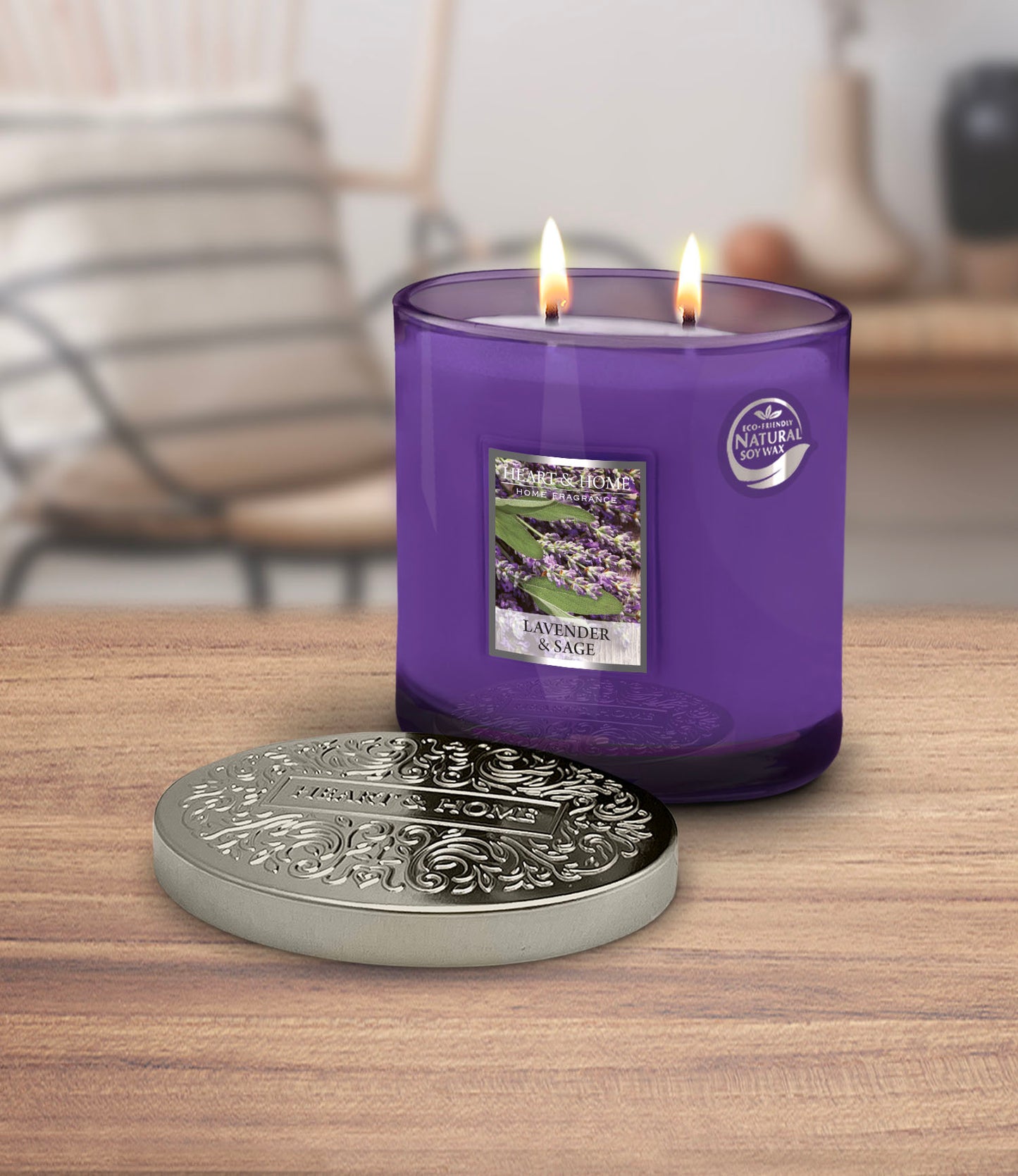 H&H Lavender & Sage Two Wick Ellipse Candle