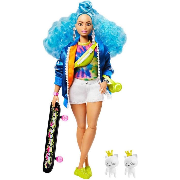 Barbie Extra Doll Blue Hair with 2 Kittens