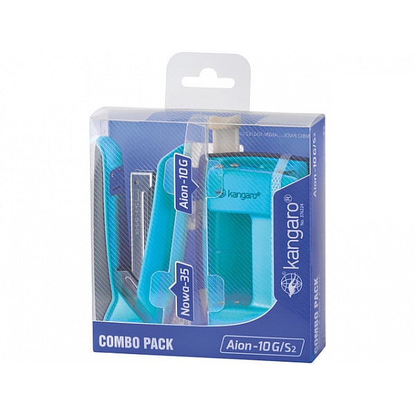 Kangaro Combo Set - Metal Stapler + 2 -Hole Punch, Turquoise