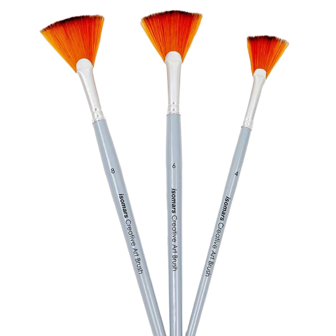 Isomars Wooden Short Grey Handle Fan Brush set - Teklon / Synthetic Ha