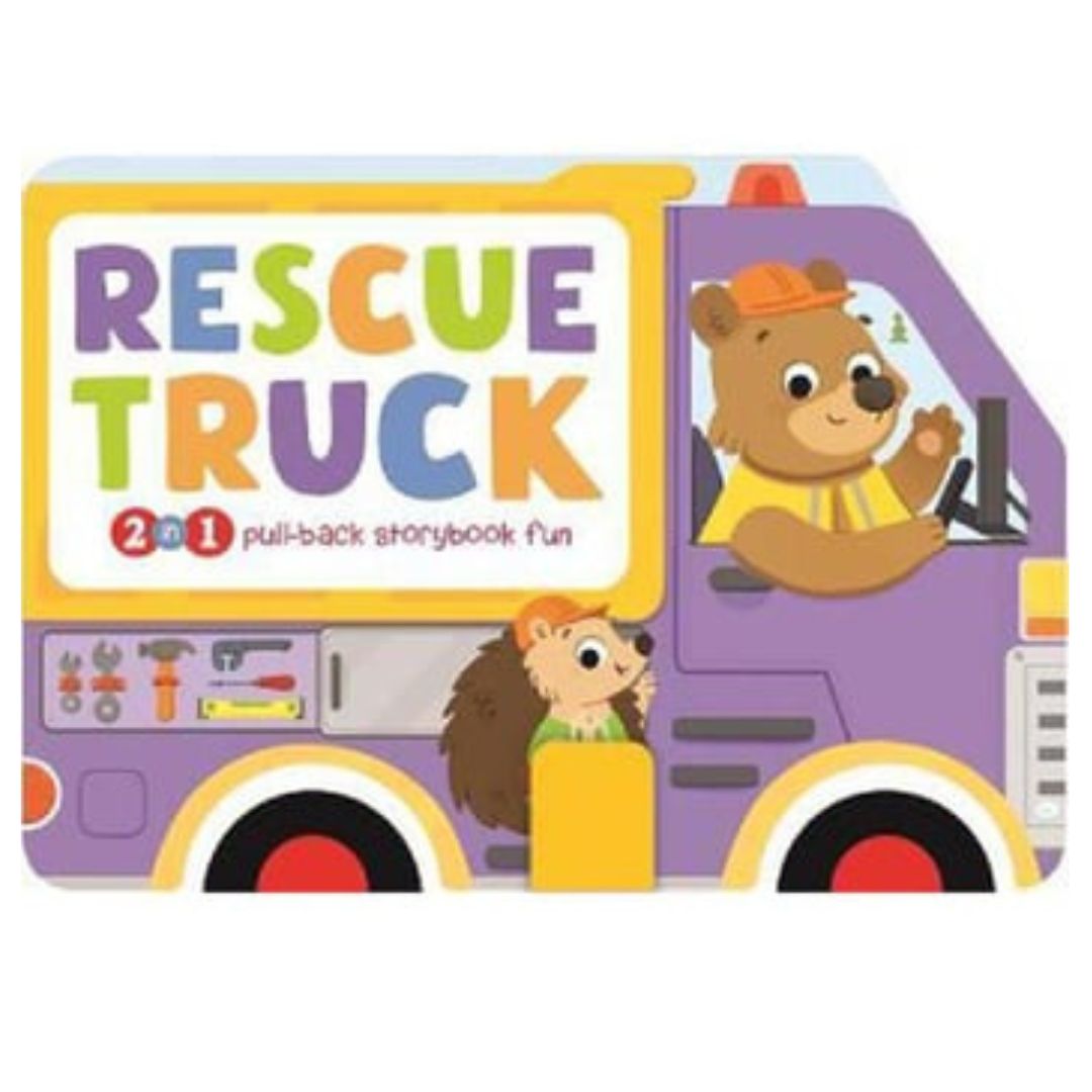 2 in 1 Pull Back Storybook  - Various Stories - Rescue Truck