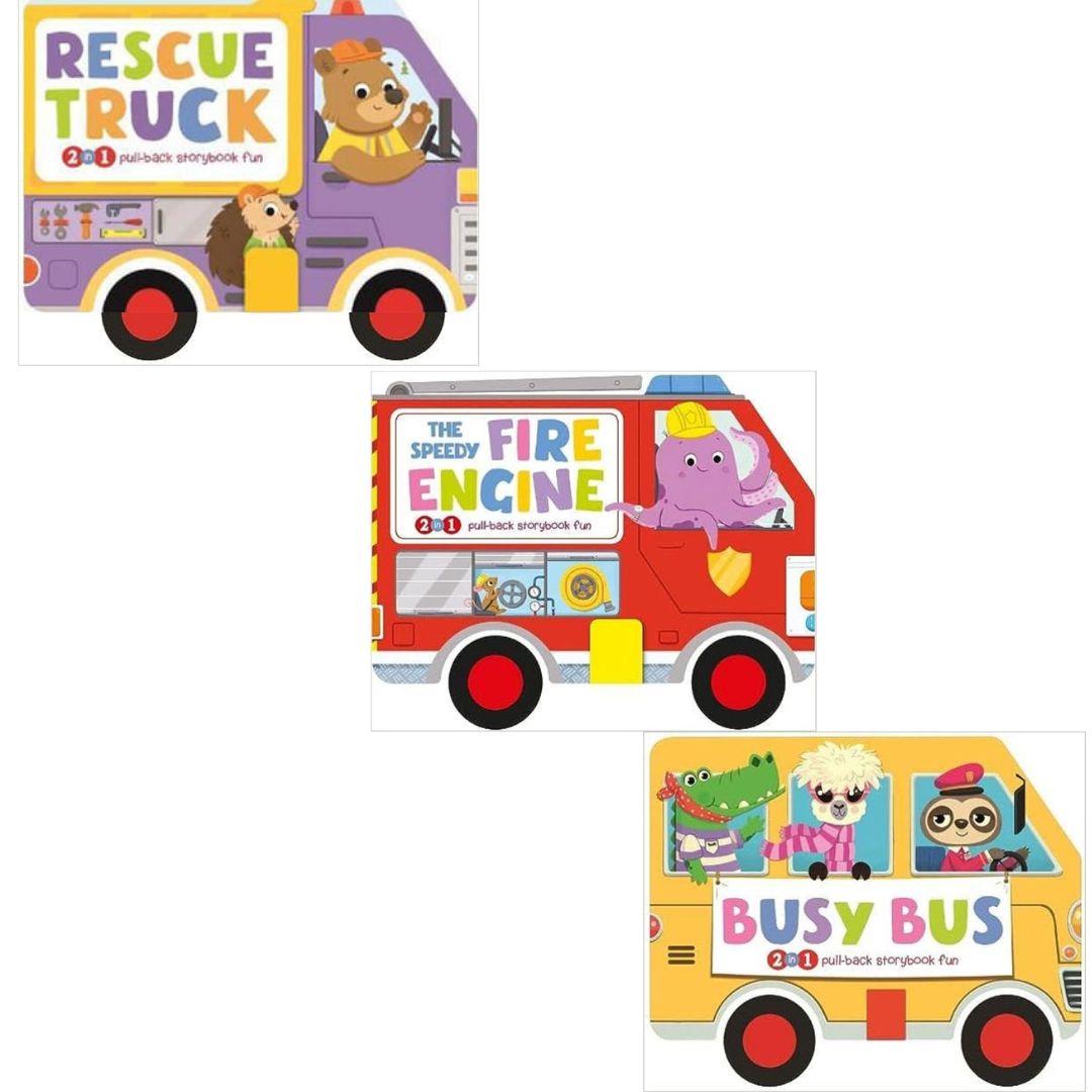 2 in 1 Pull Back Storybook  - Various Stories - Rescue Truck