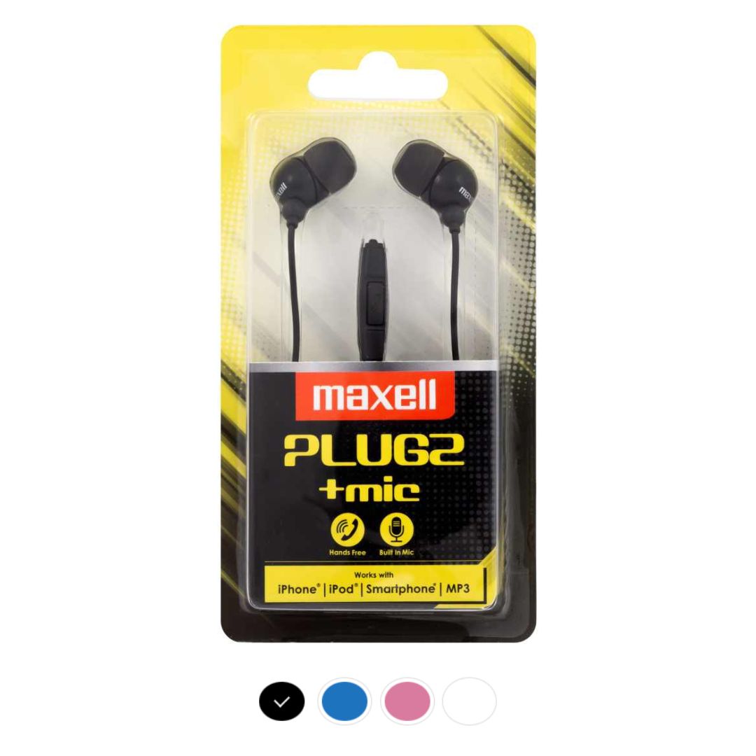 Maxell Plugz + mic Earphone (various colours) - Black