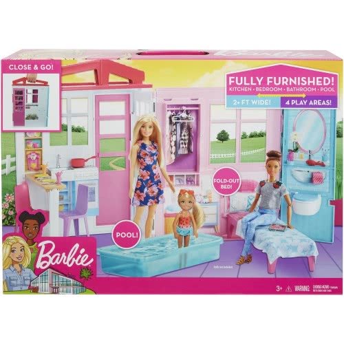 Barbie Dollhouse Portable Playset With Pool