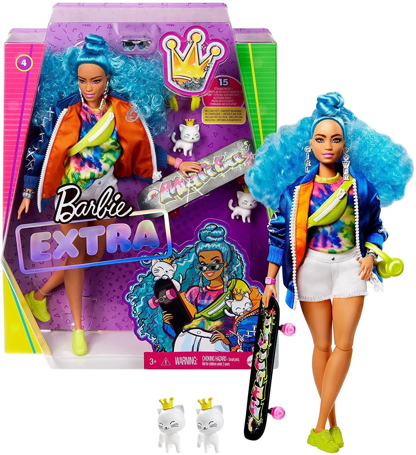 Barbie Extra Doll Blue Hair with 2 Kittens