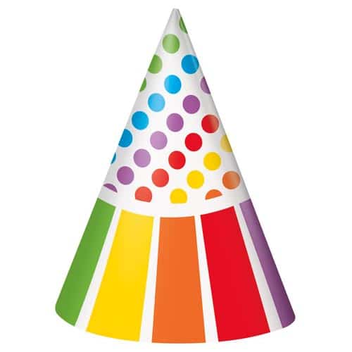 Unique Party Hats x8 - Rainbow12