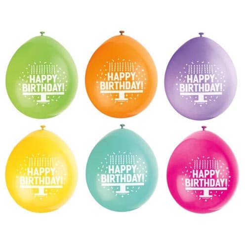 Unique 9" Latex Balloons x10 - 'Happy Birthday' Assorted Colours