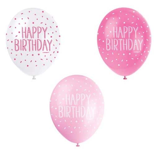 Unique 12" Pearlized Latex Balloons x5 - Happy Birthday