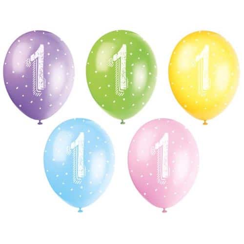 Unique 12" Pearlized Latex Balloons x5 - 1st Birthday