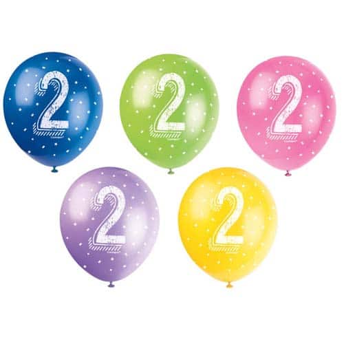 Unique 12" Pearlized Latex Balloons x5 - 2nd Birthday