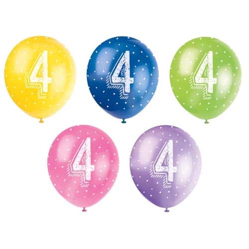 Unique 12" Pearlized Latex Balloons x5 - 4th Birthday