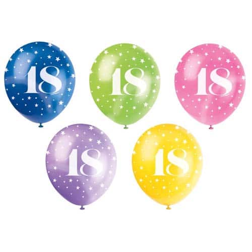 Unique 12" Pearlized Latex Balloons x5 - 18th Birthday