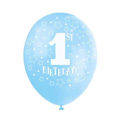 Unique 12" Pearlized Latex Balloons x5 - 1st Birthday - Blue