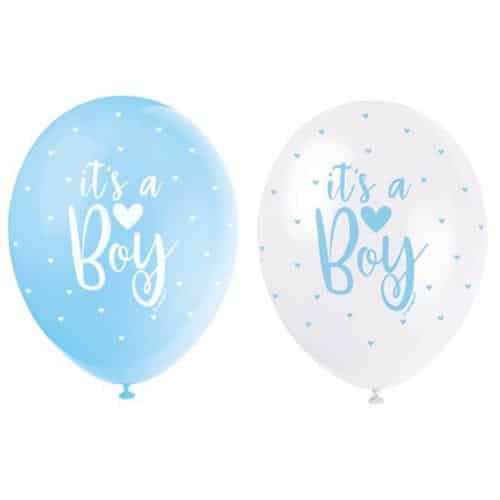 Unique 12" Pearlized Latex Balloons x5 - It's a Boy!