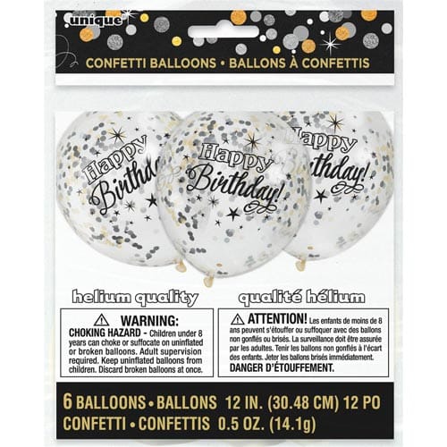 Unique 12" Confetti Balloons x6 - Happy Birthday