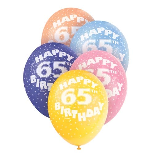 Unique 12" Pearlized Latex Balloons x5 - 65th Birthday