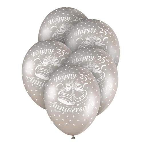 Unique 12" Pearlized Latex Balloons x5 - 25th Anniversary