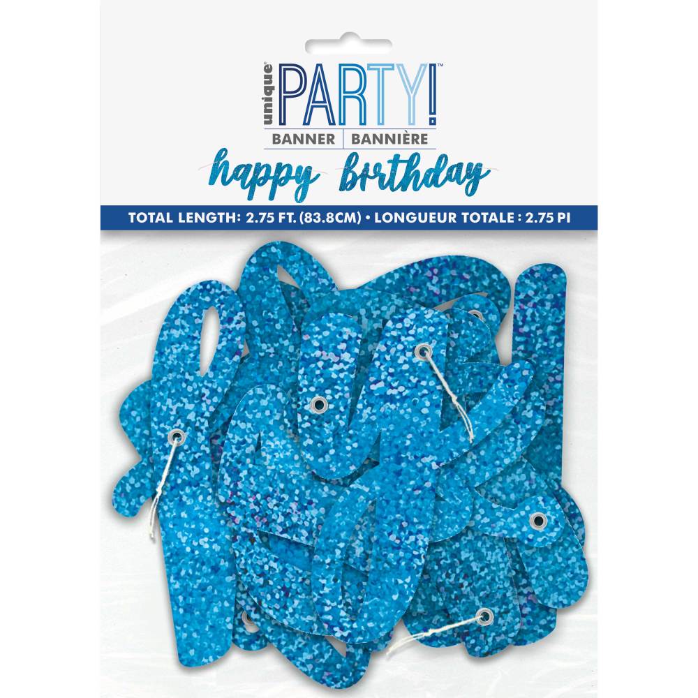 Unique 2.75ft Party Banner - Happy Birthday, Blue Metallic