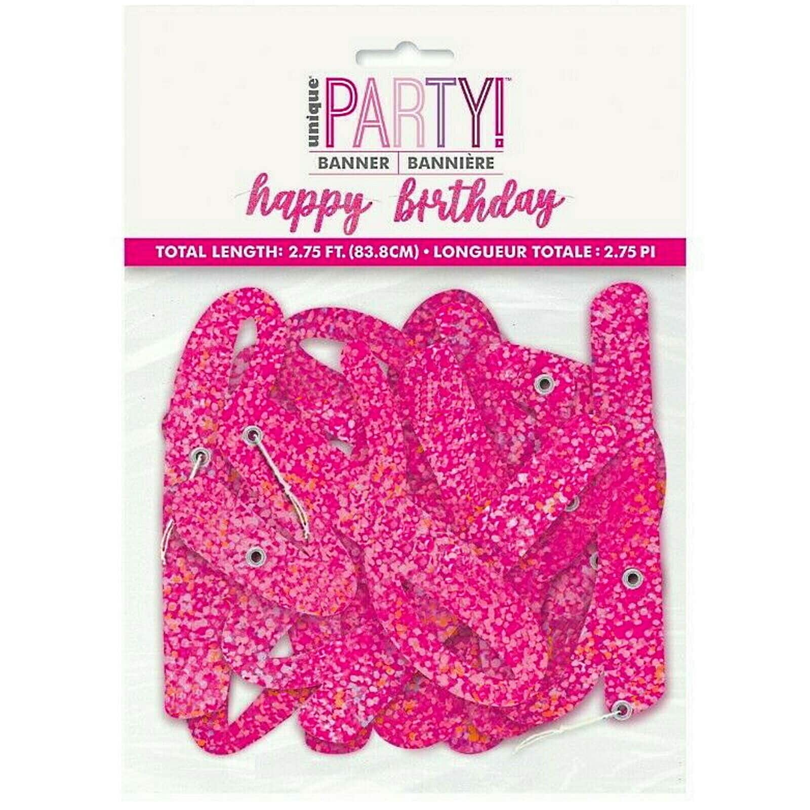 Unique 2.75ft Party Banner - Happy Birthday, Pink Metallic