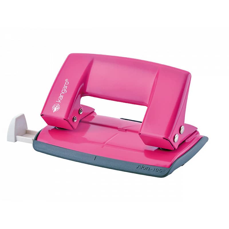 Kangaro Combo Set - Metal Stapler + 2 -Hole Punch, Hot Pink